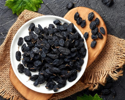 Deep black raisins