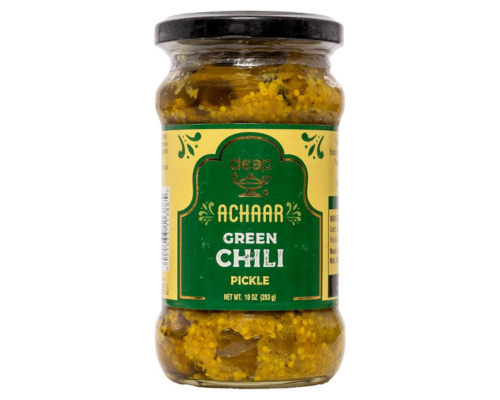 Deep home style green chili pickle in oil  10 oz